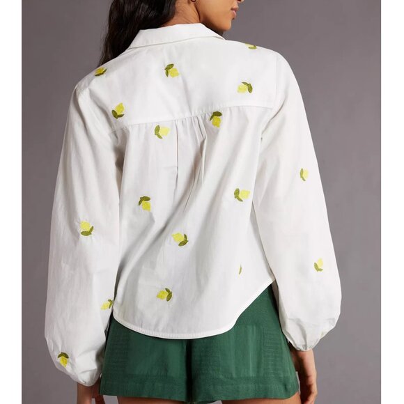 Anthropologie Maeve Embroidered Button Down Blouse White XL - Picture 3 of 13